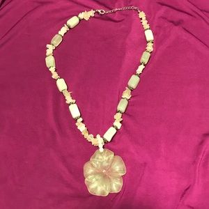 Carved jade flower pendant necklace. EUC